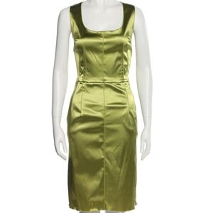 Dolce and Gabbana Vintage Chartreuse Green Satin Sheath Dress Size 6